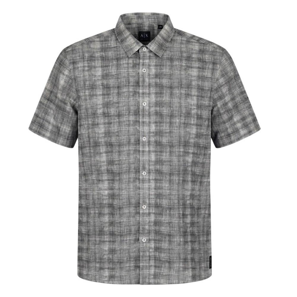 Armani Exchange Mens‎ 2XL XXL Short Sleeve Button Up Shirt Grey Grid